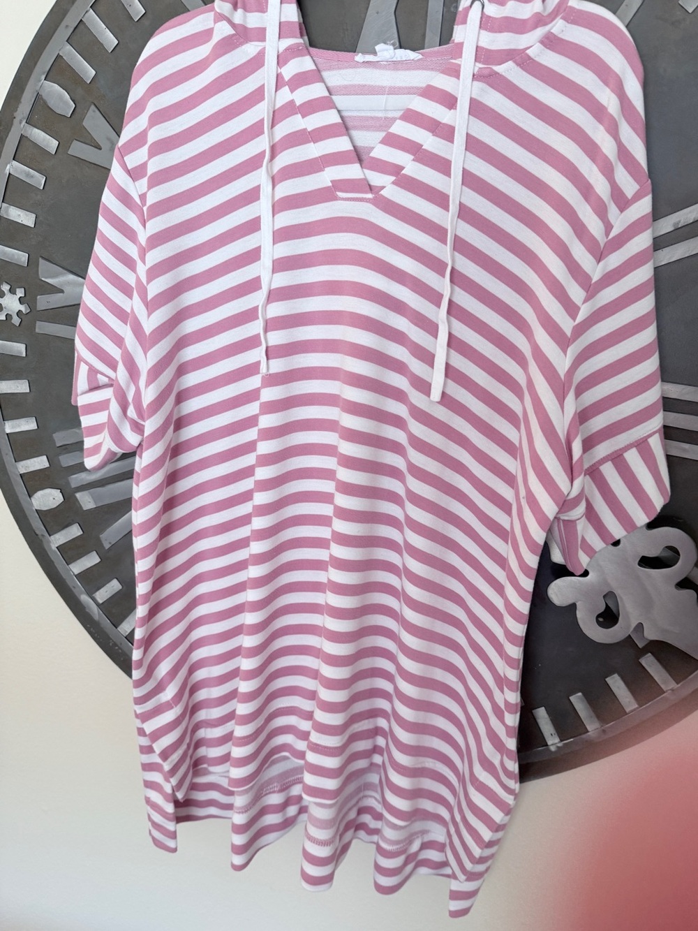Jane and Delancey Pink & White Striped Hooded Pullover